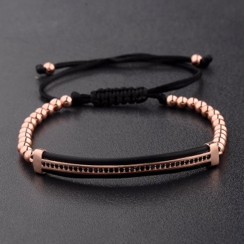 Amader 2018 Luxury CZ Black Zircon Long Tubesamp;4MM Copper Beads Macrame Men Braceletsamp;Bangles For Women Jewelry AB1232