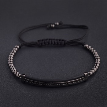 Amader 2018 Luxury CZ Black Zircon Long Tubesamp;4MM Copper Beads Macrame Men Braceletsamp;Bangles For Women Jewelry AB1232