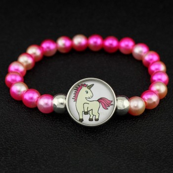 Unicorn Beads Bracelets 18mm Snap Holder Buttons Dome Cabochon Flamingos Charms Trendy Jewelry Girls Women Boy Unisex Gift