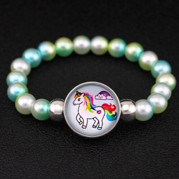 Unicorn Beads Bracelets 18mm Snap Holder Buttons Dome Cabochon Flamingos Charms Trendy Jewelry Girls Women Boy Unisex Gift