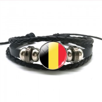 Europe Country UK Flag France Italy Spain Poland.Netherlands Russia Ireland Flag Black Rope Braided Leather Bracelet for Men