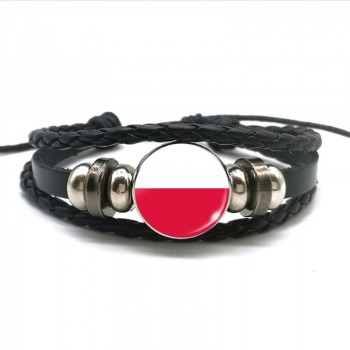 Europe Country UK Flag France Italy Spain Poland.Netherlands Russia Ireland Flag Black Rope Braided Leather Bracelet for Men