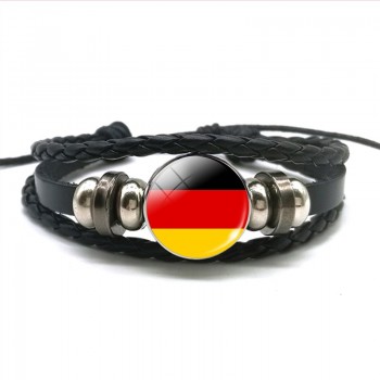 Europe Country UK Flag France Italy Spain Poland.Netherlands Russia Ireland Flag Black Rope Braided Leather Bracelet for Men