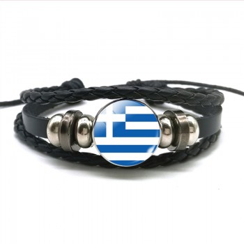 Europe Country UK Flag France Italy Spain Poland.Netherlands Russia Ireland Flag Black Rope Braided Leather Bracelet for Men