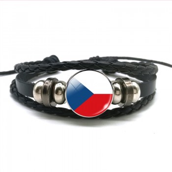 Europe Country UK Flag France Italy Spain Poland.Netherlands Russia Ireland Flag Black Rope Braided Leather Bracelet for Men