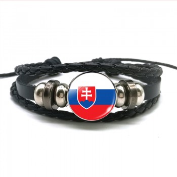 Europe Country UK Flag France Italy Spain Poland.Netherlands Russia Ireland Flag Black Rope Braided Leather Bracelet for Men