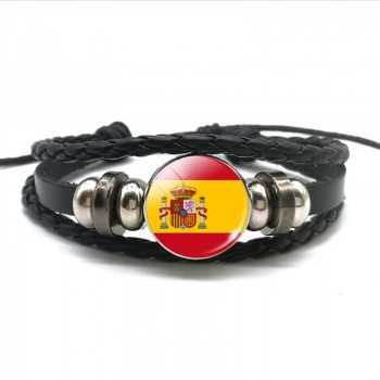 Europe Country UK Flag France Italy Spain Poland.Netherlands Russia Ireland Flag Black Rope Braided Leather Bracelet for Men