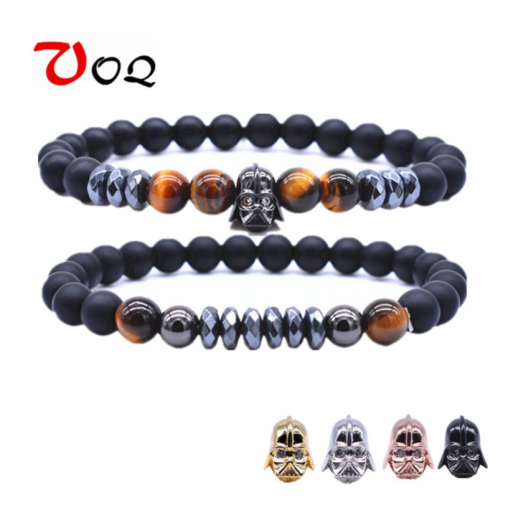 2 Pcs/set Star Wars Strand Bracelet Set Copper Pave Zircon Black Natural Stone Beads Bracelet Men Jewelry Pulseira Masculina