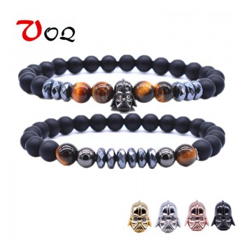 2 Pcs/set Star Wars Strand Bracelet Set Copper Pave Zircon Black Natural Stone Beads Bracelet Men Jewelry Pulseira Masculina