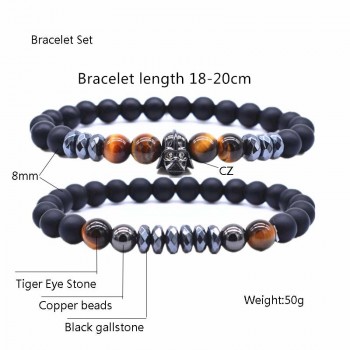2 Pcs/set Star Wars Strand Bracelet Set Copper Pave Zircon Black Natural Stone Beads Bracelet Men Jewelry Pulseira Masculina
