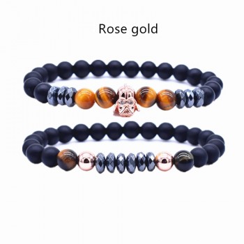 2 Pcs/set Star Wars Strand Bracelet Set Copper Pave Zircon Black Natural Stone Beads Bracelet Men Jewelry Pulseira Masculina
