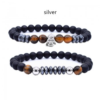 2 Pcs/set Star Wars Strand Bracelet Set Copper Pave Zircon Black Natural Stone Beads Bracelet Men Jewelry Pulseira Masculina