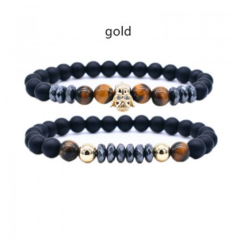 2 Pcs/set Star Wars Strand Bracelet Set Copper Pave Zircon Black Natural Stone Beads Bracelet Men Jewelry Pulseira Masculina