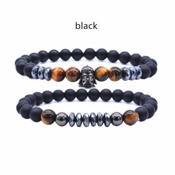 2 Pcs/set Star Wars Strand Bracelet Set Copper Pave Zircon Black Natural Stone Beads Bracelet Men Jewelry Pulseira Masculina