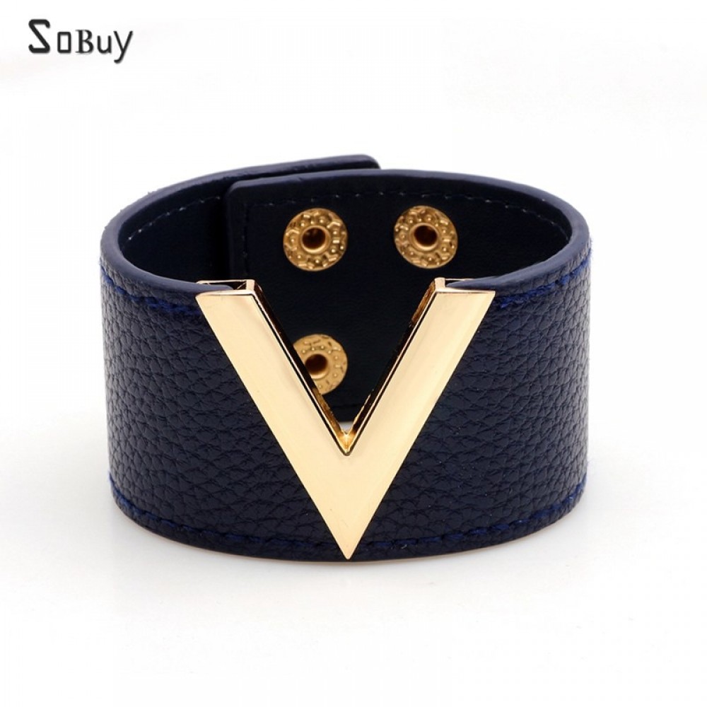 2018 New Fashion Cuff Women Leather Bracelet Simple All-Match MS OL V Word Wide Wrap Charm Bracelet Female Jewelry