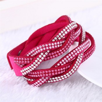 Kejialai Multi Rows CZ Women Wrap Charm Bracelet Leather Rope Bracelets With Crystal Fashion Jewelry Female Rope Chain KJL019