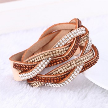 Kejialai Multi Rows CZ Women Wrap Charm Bracelet Leather Rope Bracelets With Crystal Fashion Jewelry Female Rope Chain KJL019