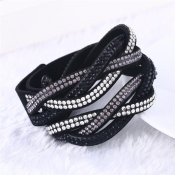 Kejialai Multi Rows CZ Women Wrap Charm Bracelet Leather Rope Bracelets With Crystal Fashion Jewelry Female Rope Chain KJL019
