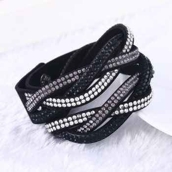 Kejialai Multi Rows CZ Women Wrap Charm Bracelet Leather Rope Bracelets With Crystal Fashion Jewelry Female Rope Chain KJL019