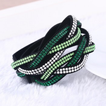 Kejialai Multi Rows CZ Women Wrap Charm Bracelet Leather Rope Bracelets With Crystal Fashion Jewelry Female Rope Chain KJL019