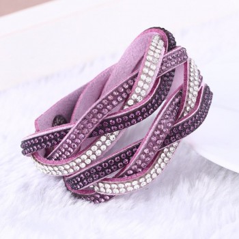 Kejialai Multi Rows CZ Women Wrap Charm Bracelet Leather Rope Bracelets With Crystal Fashion Jewelry Female Rope Chain KJL019
