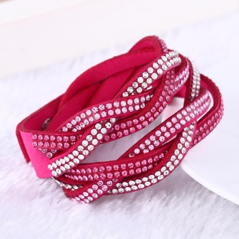 Kejialai Multi Rows CZ Women Wrap Charm Bracelet Leather Rope Bracelets With Crystal Fashion Jewelry Female Rope Chain KJL019