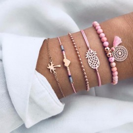 DIEZI Bohemia Pineapple Heart Bracelet For Women Handmade Weave Pink Beads Strand Bracelets Pulseras Mujer Tassel Jewelry Gifts