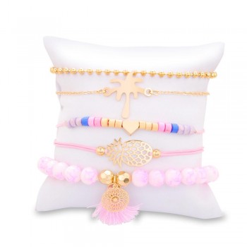 DIEZI Bohemia Pineapple Heart Bracelet For Women Handmade Weave Pink Beads Strand Bracelets Pulseras Mujer Tassel Jewelry Gifts