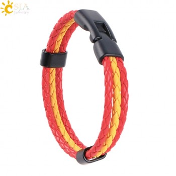 CSJA Men amp; Women PU Leather Braided Colombia France Germany Hungary Spain Nations Country Flag Bracelets Hand Jewelry Gift P044