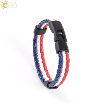 CSJA Men amp; Women PU Leather Braided Colombia France Germany Hungary Spain Nations Country Flag Bracelets Hand Jewelry Gift P044