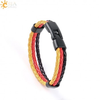 CSJA Men amp; Women PU Leather Braided Colombia France Germany Hungary Spain Nations Country Flag Bracelets Hand Jewelry Gift P044
