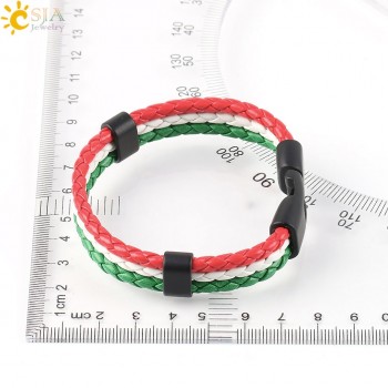 CSJA Men amp; Women PU Leather Braided Colombia France Germany Hungary Spain Nations Country Flag Bracelets Hand Jewelry Gift P044