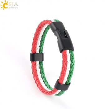 CSJA Men amp; Women PU Leather Braided Colombia France Germany Hungary Spain Nations Country Flag Bracelets Hand Jewelry Gift P044