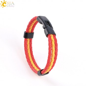 CSJA Men amp; Women PU Leather Braided Colombia France Germany Hungary Spain Nations Country Flag Bracelets Hand Jewelry Gift P044