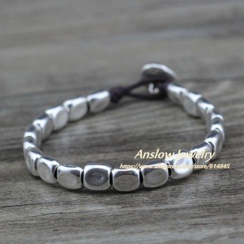 Anslow New Designer Handmade DIY Wrap Rope Silver Beads Pink Blue Crystal Bracelet For Women Girl Femme Jewelry Gift LOW0735LB