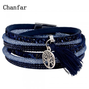 12Styles Multilayer Leather Tassel Bracelet Bohemian Feather Tree Charms Magnetic Velvet Bracelet Boho Women Men Jewelry