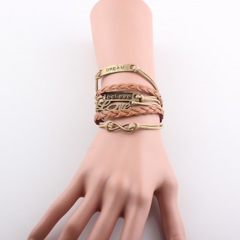 Trendy Handmade Bracelet for Women Leather And Alloy Love Heart Wrap Bracelet Bangles Female Jewelry