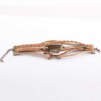 Trendy Handmade Bracelet for Women Leather And Alloy Love Heart Wrap Bracelet Bangles Female Jewelry