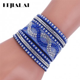 Kejialai New Fashion Multi Rows Crystal Bracelet Women Charm Leather Bracelets Wide Rope Chain Accessories Ethnic KJL020