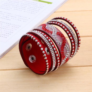 Kejialai New Fashion Multi Rows Crystal Bracelet Women Charm Leather Bracelets Wide Rope Chain Accessories Ethnic KJL020