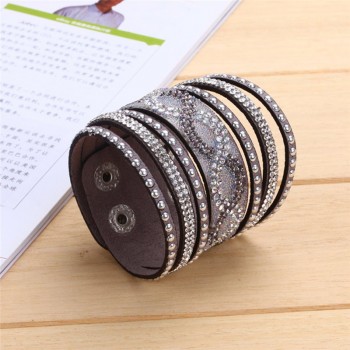 Kejialai New Fashion Multi Rows Crystal Bracelet Women Charm Leather Bracelets Wide Rope Chain Accessories Ethnic KJL020