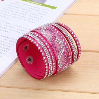 Kejialai New Fashion Multi Rows Crystal Bracelet Women Charm Leather Bracelets Wide Rope Chain Accessories Ethnic KJL020