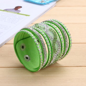 Kejialai New Fashion Multi Rows Crystal Bracelet Women Charm Leather Bracelets Wide Rope Chain Accessories Ethnic KJL020