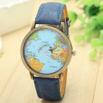2018 Fashion Global Travel By Plane Map Denim Fabric Band wristwatch Bracelet Women wristwatches Quartz Feminino Bangles Jewelry