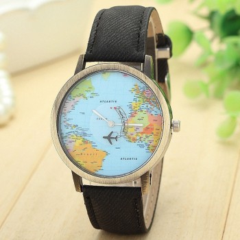 2018 Fashion Global Travel By Plane Map Denim Fabric Band wristwatch Bracelet Women wristwatches Quartz Feminino Bangles Jewelry