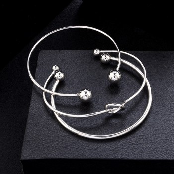 3 pcs/set Bohemia Vintage Bangle Silver Knot Ball Open Silver Bracelet for Women Party Wedding Accessories