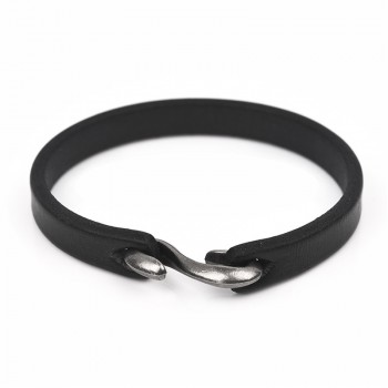Jiayiqi Men Bracelet Vintage Black/Brown Genuine Leather Hook Bracelet Men Wristband Bangles Male Jewelry 20cm/18.5cm