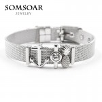 Dropshipping Somsoar Jewelry Silver Stainless Steel Mesh Charms Bracelet Set with Rubber preventer and hot selling DIY Charms