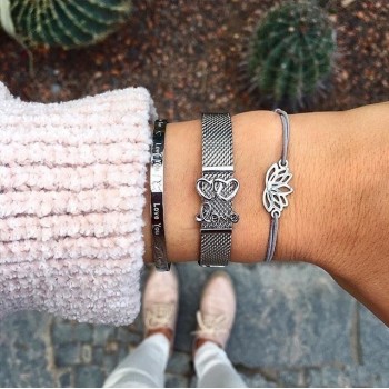 Dropshipping Somsoar Jewelry Silver Stainless Steel Mesh Charms Bracelet Set with Rubber preventer and hot selling DIY Charms