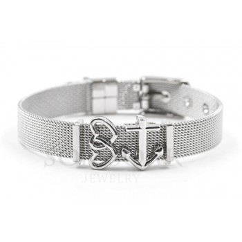 Dropshipping Somsoar Jewelry Silver Stainless Steel Mesh Charms Bracelet Set with Rubber preventer and hot selling DIY Charms